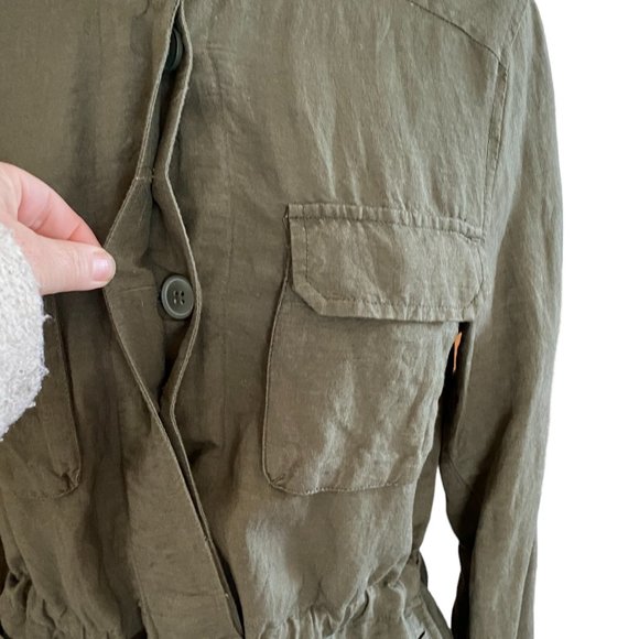 Who What Wear Linen Blend Olive Army Green Utility Cargo Cinch Beachy Jacket-S - Picture 7 of 13